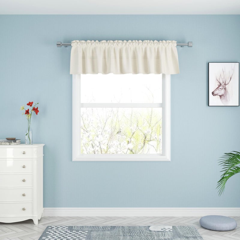 UPOPO Ivory Valance Curtains Living Room 18 inch Long Linen Textured Kitchen Short Small Mini Little Curtain Toppers Valance Bedroom Windows Curtain Panels Rod Pocket 54"x18" 1 Piece - Image 1